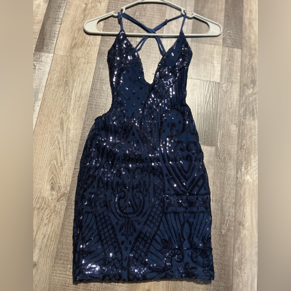 Elegant Navy Sequin Prom Dress